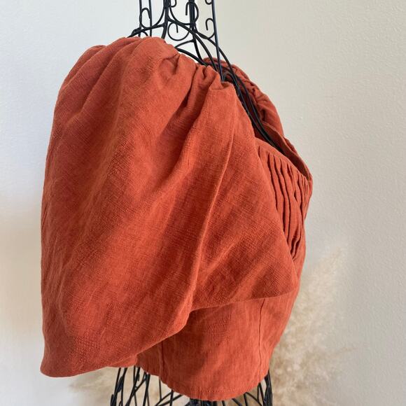 Jonathan Simkhai Flutter Sleeve Cotton Linen Quince Cropped Bodice Top NEW Sz 6 - Picture 3 of 11